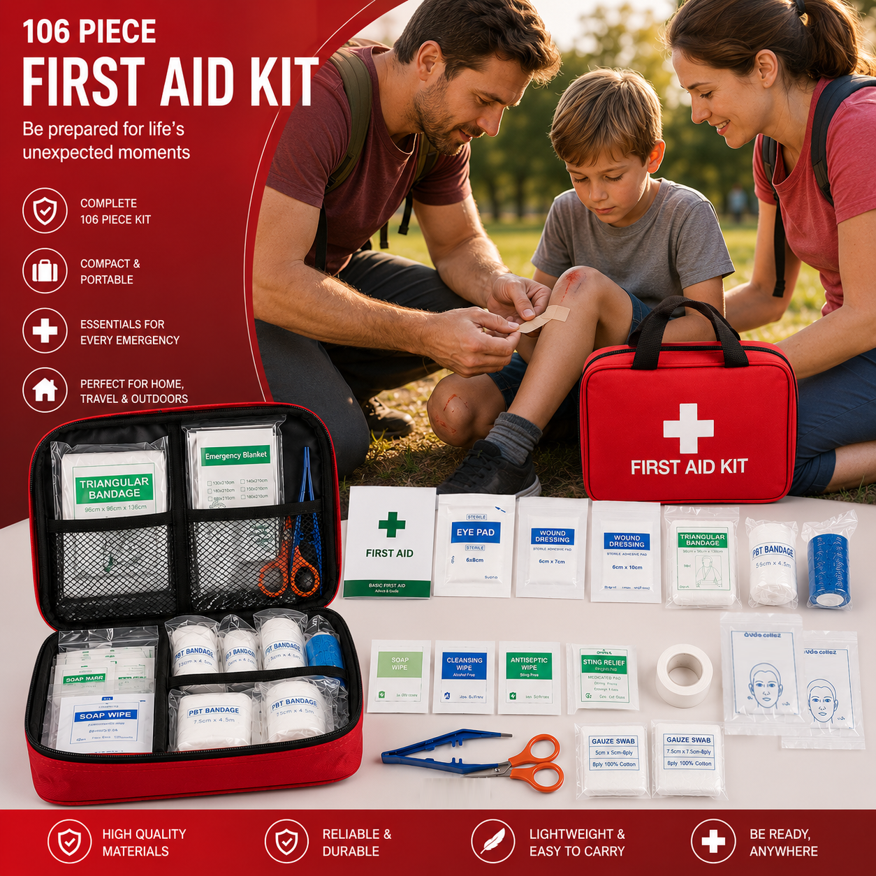 106 Piece First Aid Kit with Carry Bag