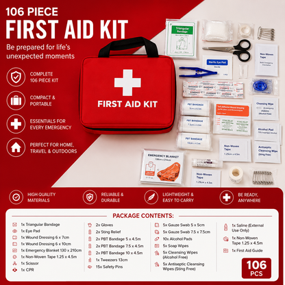 106 Piece First Aid Kit with Carry Bag