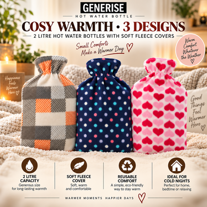 Generise 2 Litre Hot Water Bottle with Fleece Cover - RANDOM COLOUR SELECT