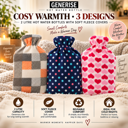 2-Litre Hot Water Bottles with Soft Fleece Cover