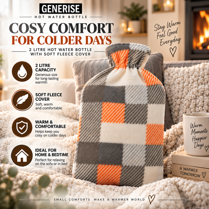 Generise 2 Litre Hot Water Bottle with Fleece Cover - RANDOM COLOUR SELECT