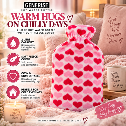 Generise 2 Litre Hot Water Bottle with Fleece Cover - RANDOM COLOUR SELECT