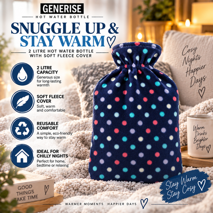Generise 2 Litre Hot Water Bottle with Fleece Cover - RANDOM COLOUR SELECT
