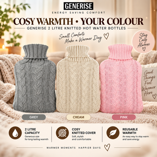 Generise 2-Litre Knitted Hot Water Bottle – Cosy, Stylish & Energy-Saving - RANDOM COLOUR