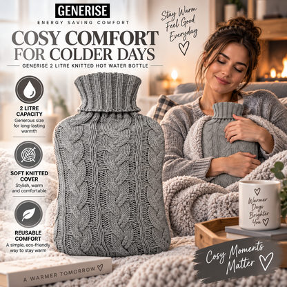 Generise 2 Litre Knitted Hot Water Bottle – Cosy, Stylish & Energy Saving