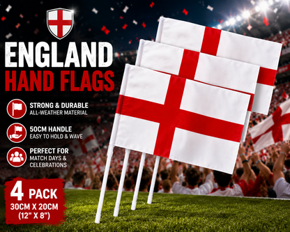 World Cup 2026 England Hand Flags 4 Pack – 30cm x 20cm