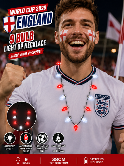 World Cup 2026 England Team 9 Bulb Light Up Necklace