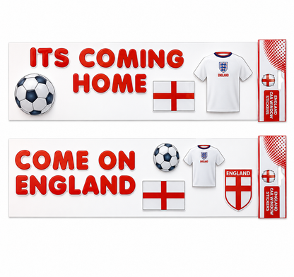 Generise 15 X 55CM ENGLAND GEL WINDOW STICKERS  - 2 PACK-  "COME ON ENGLAND" & "ITS COMING HOME"