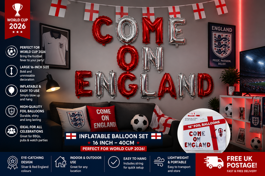 World Cup "COME ON ENGLAND" Balloon Banner - Large 16"