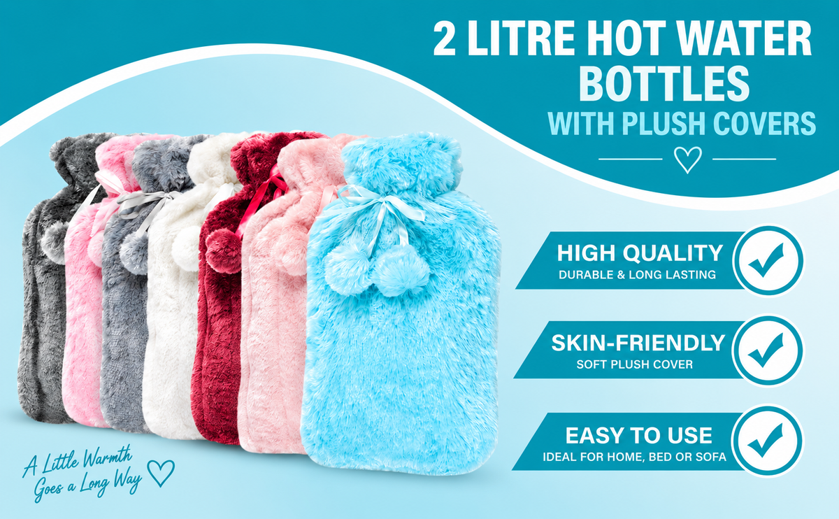Generise 2L Hot Water Bottle with Plush Cover – Extra Warm & Safe