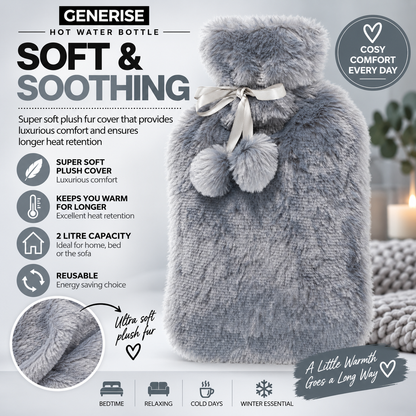 Generise 2L Hot Water Bottle with Plush Cover – Extra Warm & Safe