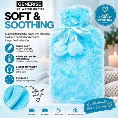 Generise 2L Hot Water Bottle with Plush Cover – Extra Warm & Safe