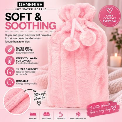 Generise 2L Hot Water Bottle with Plush Cover – Extra Warm & Safe