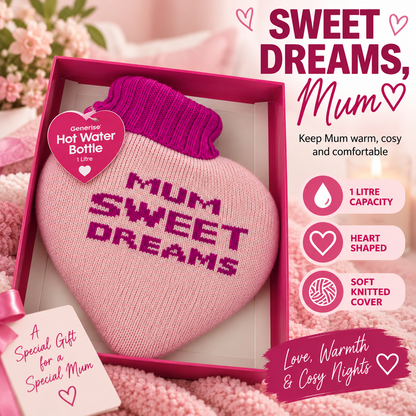 Generise 1L Heart-Shaped Hot Water Bottles with Plush Cover – Perfect Gift for Mum