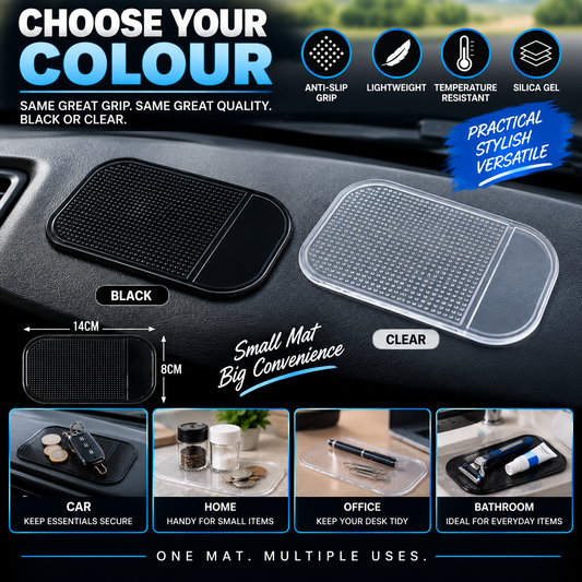 Dashboard Anti-Slip Mat – Non-Slip Car Dash Grip Pad – Black or Clear