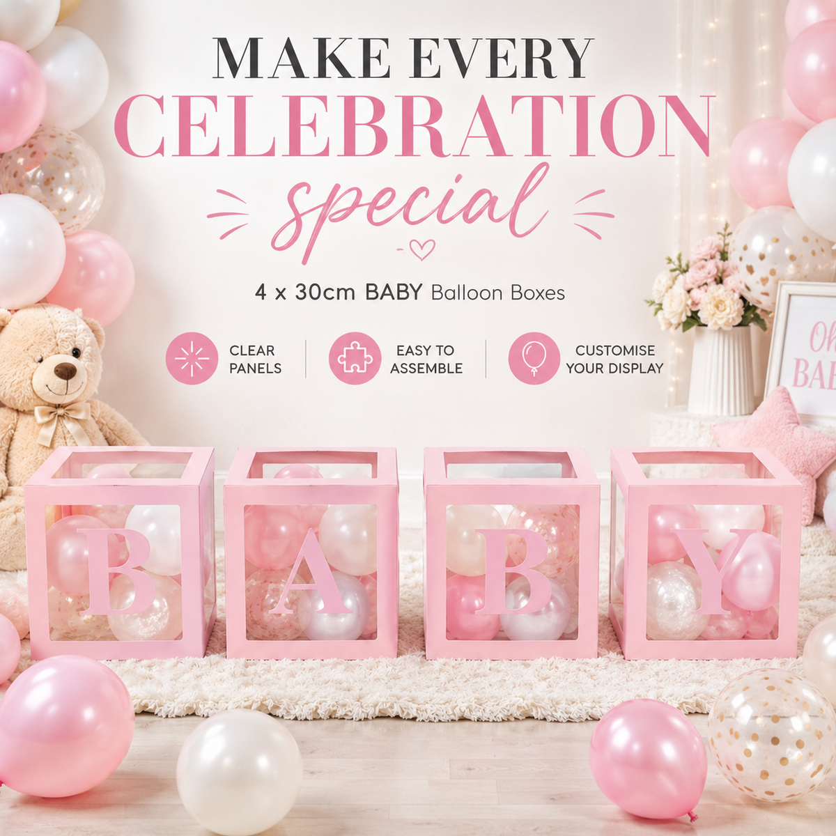 Party Props Love Baby Balloon Box in Pink or Blue