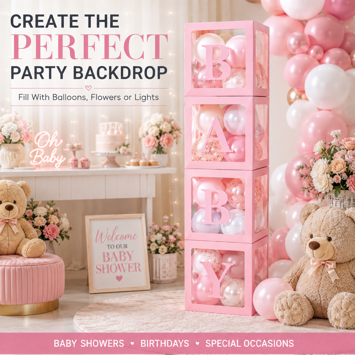 Party Props Love Baby Balloon Box in Pink or Blue
