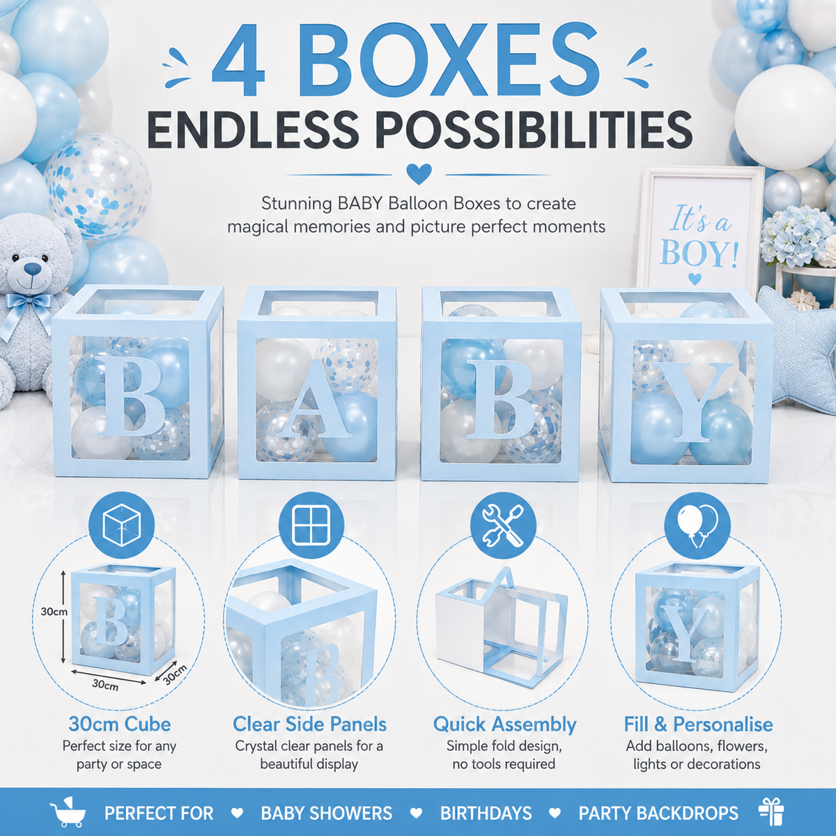 Party Props Love Baby Balloon Box in Pink or Blue
