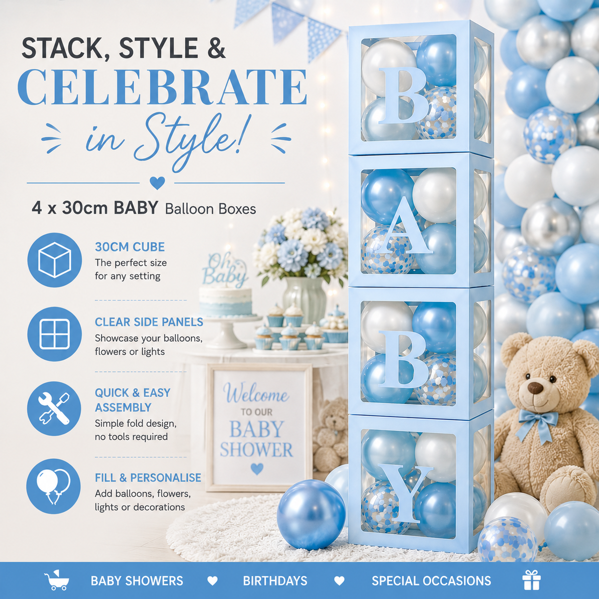 Party Props Love Baby Balloon Box in Pink or Blue