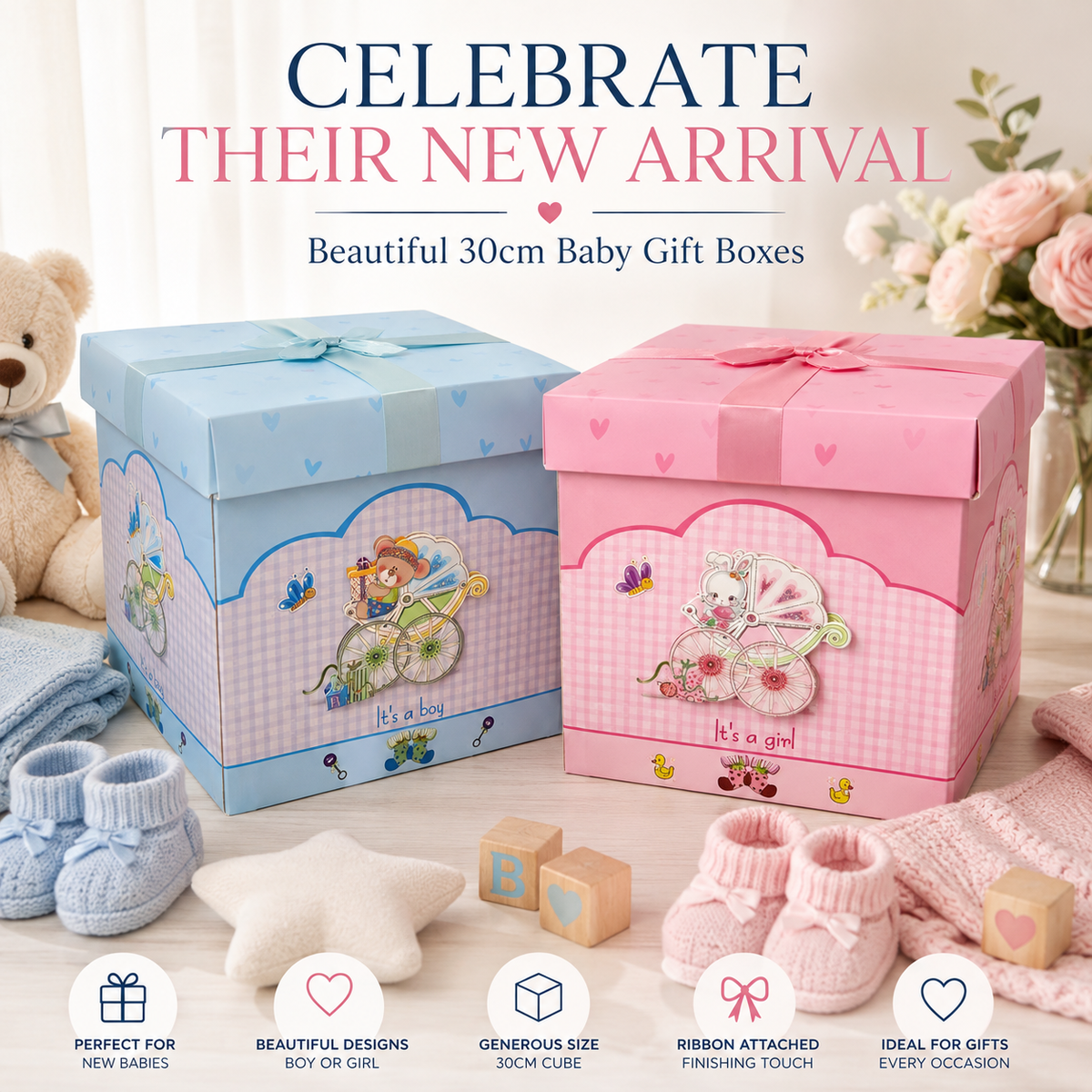 Baby Gift Box - "It's a Girl" Flatpack Box in Blue