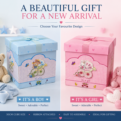 Baby Gift Box - "It's a Girl" Flatpack Box in Blue