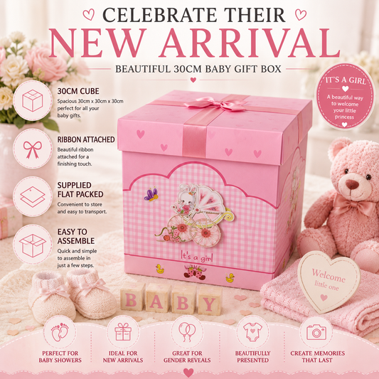 Baby Gift Box - "It's a Girl" Flatpack Box in Pink