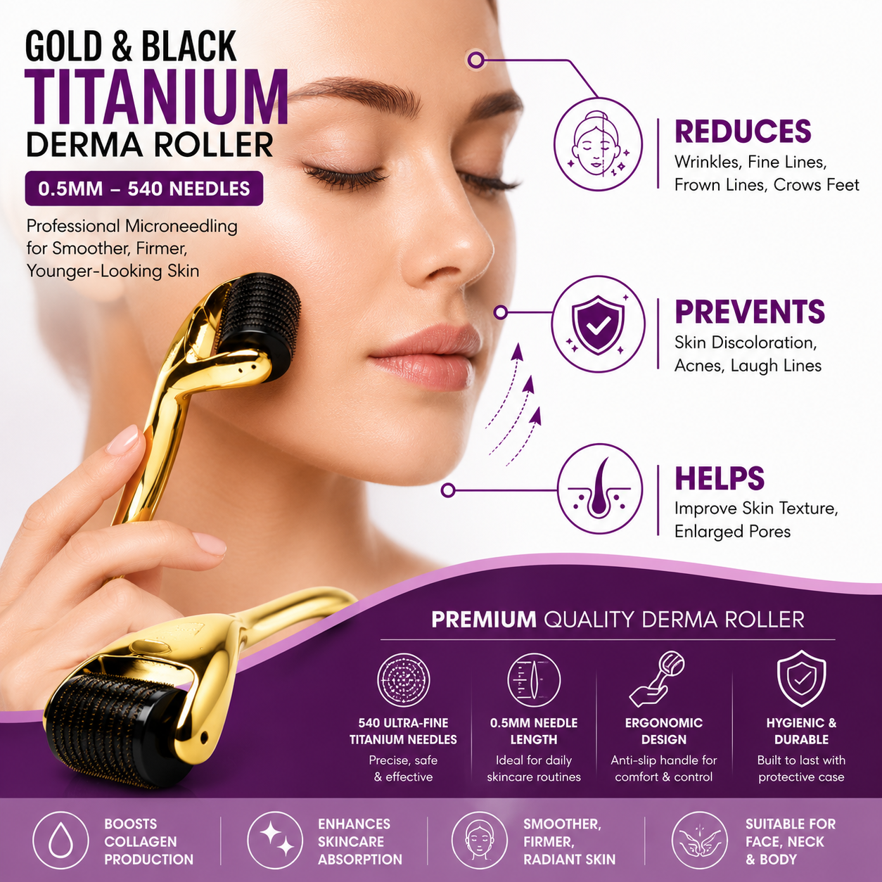 Generise Black &amp; Gold Titanium Derma Roller 0.5mm