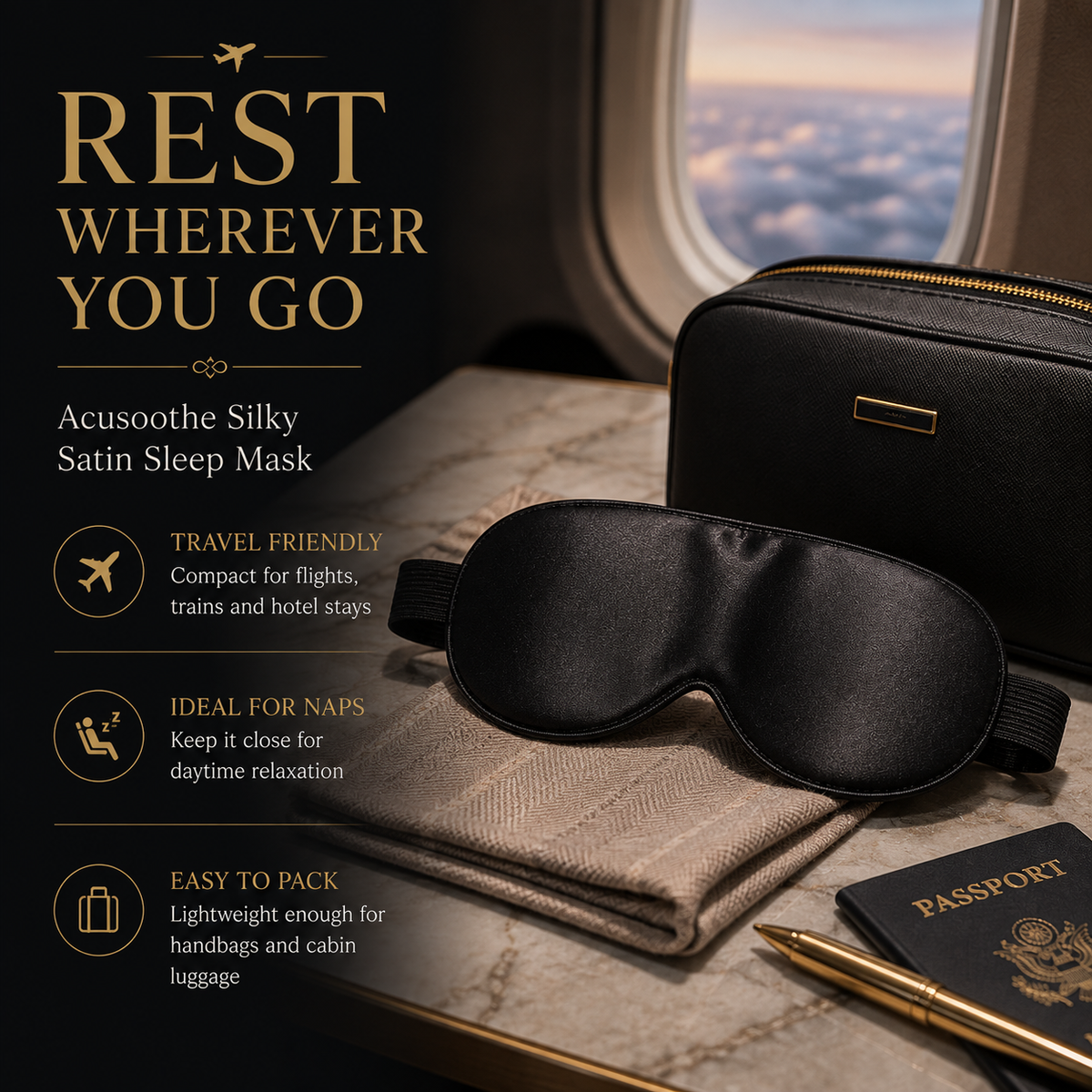 Generise Soft Padded Sleeping Eye Mask - Black