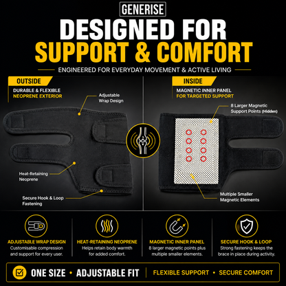 Generise Heat & Magnet Knee Brace – Adjustable Neoprene Knee Support