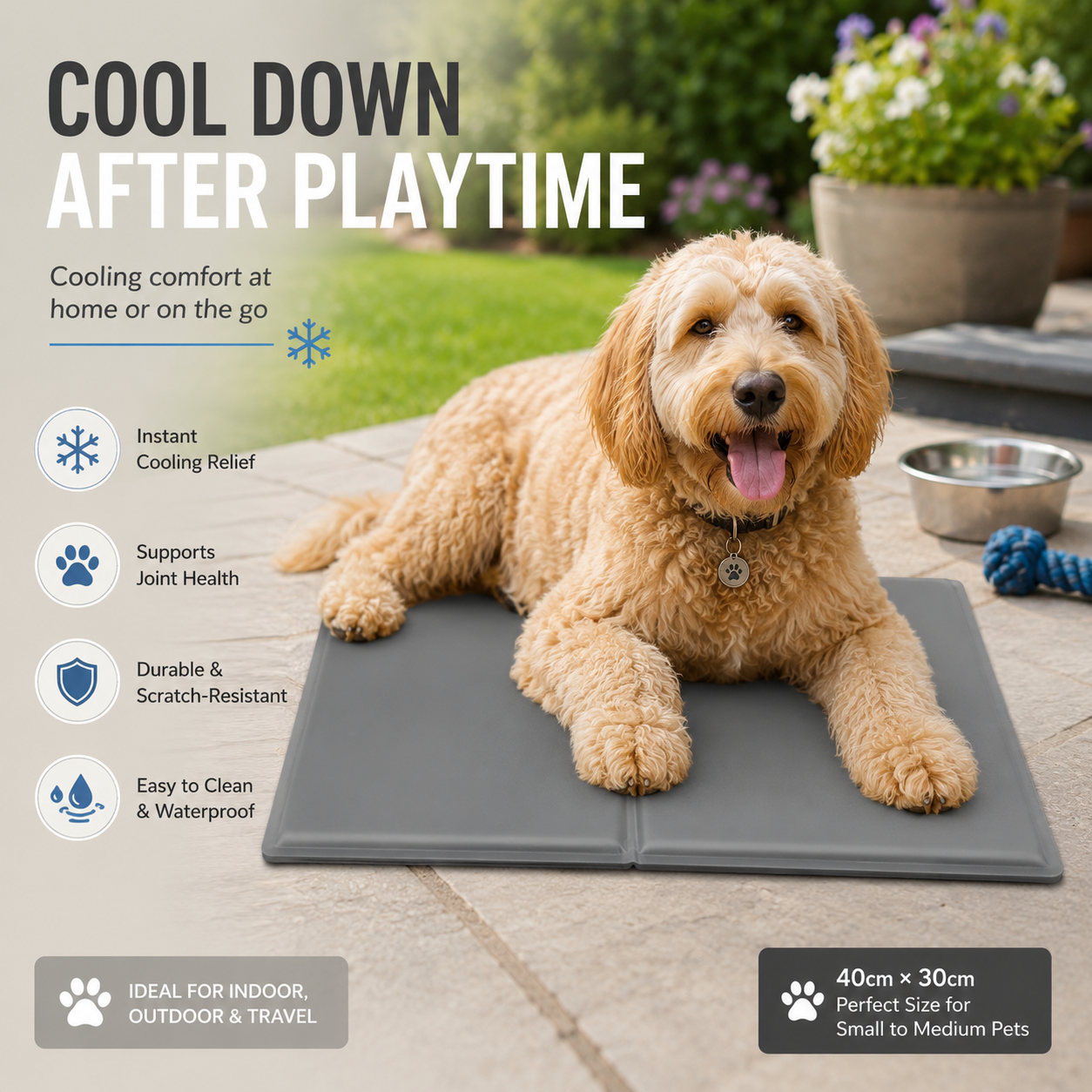 Generise Pet Cooling Gel Mat in Grey Measuring 40cm x 30cm