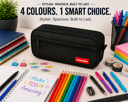 Aroosh All Ages Premium Quality Pencil Cases – Spacious, Durable & Stylish - Triple Pocket & 4 Colours!