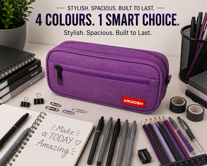 Aroosh All Ages Premium Quality Pencil Cases – Spacious, Durable & Stylish - Triple Pocket & 4 Colours!