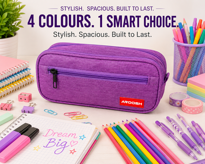 Aroosh All Ages Premium Quality Pencil Cases – Spacious, Durable & Stylish - Triple Pocket & 4 Colours!