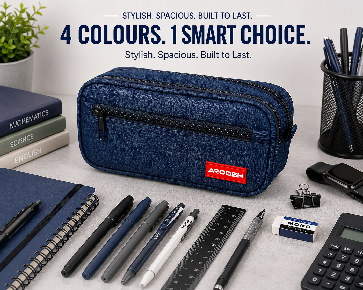 Premium Quality Pencil Cases – Spacious, Durable & Stylish - 4 Pockets & 4 Colours!
