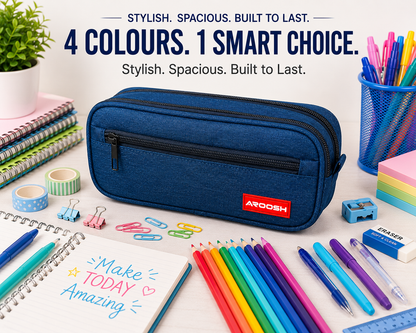 Aroosh All Ages Premium Quality Pencil Cases – Spacious, Durable & Stylish - Triple Pocket & 4 Colours!
