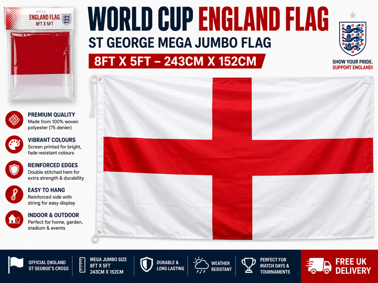 St George England Flag XL - 4ft x 2.5ft 121cm x 76cm