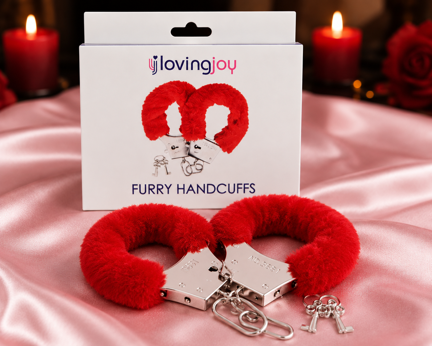 Loving Joy Furry Red Handcuffs | Soft, Playful & Adjustable - Adult
