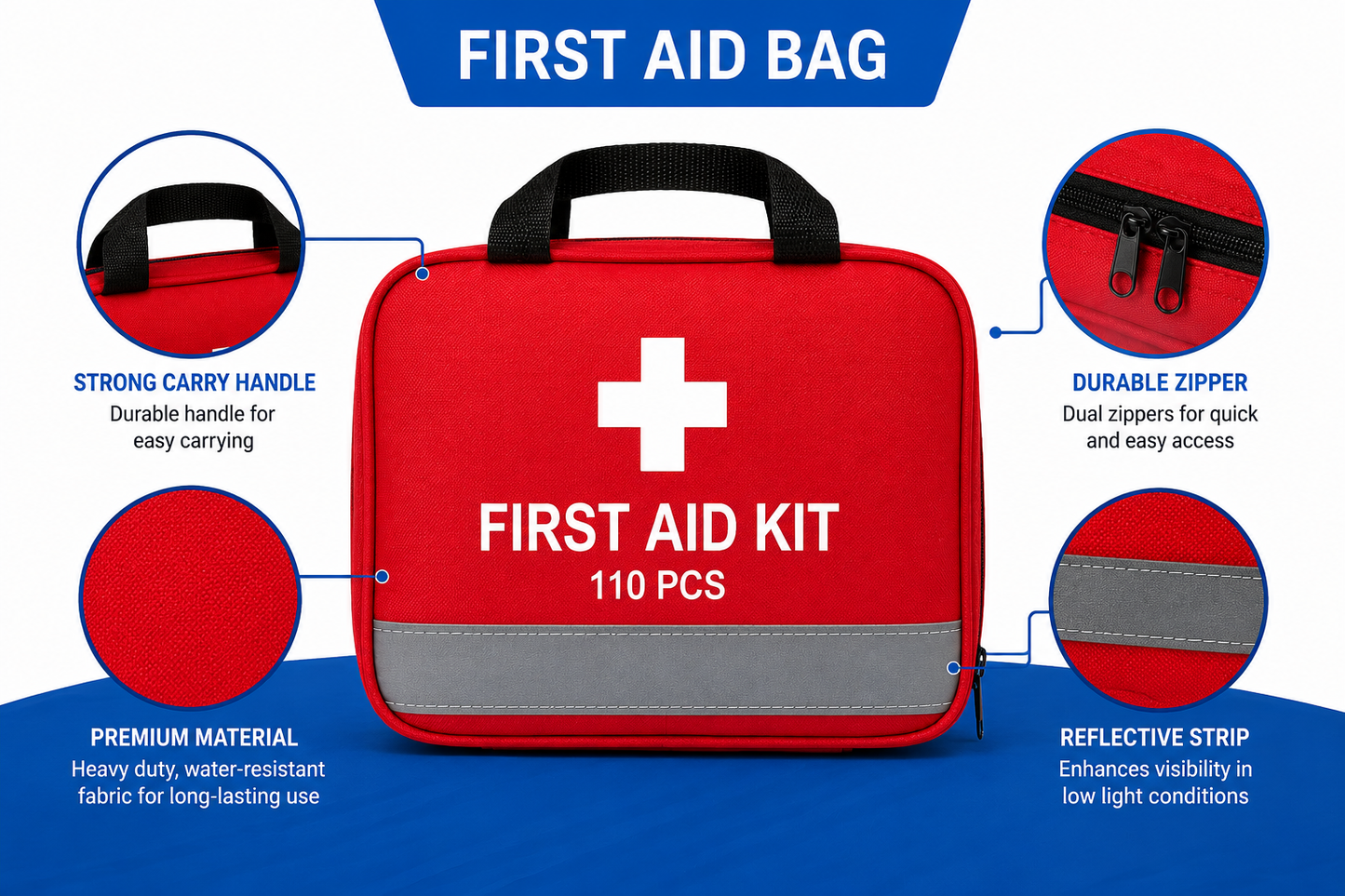 Generise 110pc First Aid Kit- Red