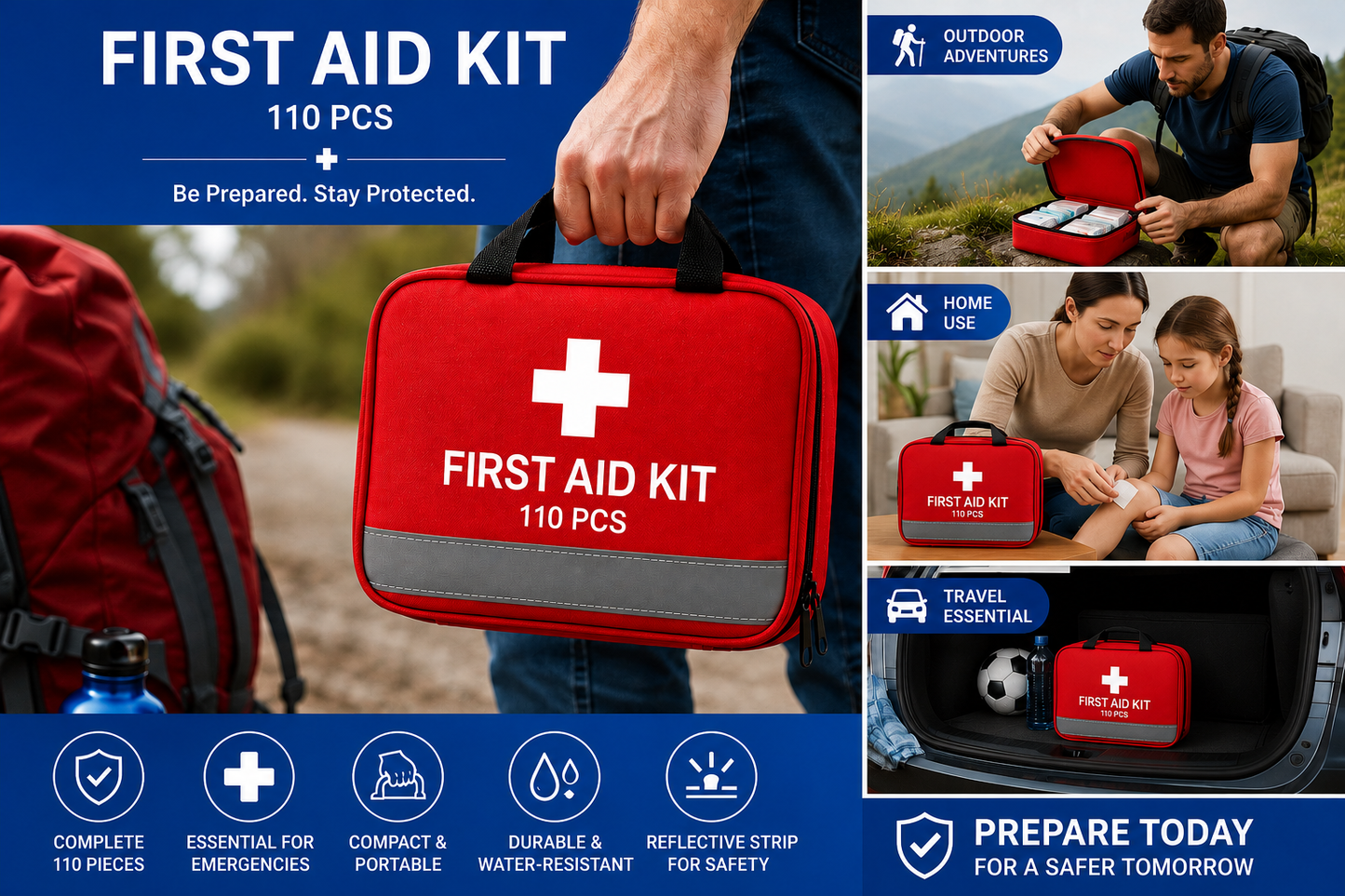 Generise 110pc First Aid Kit- Red