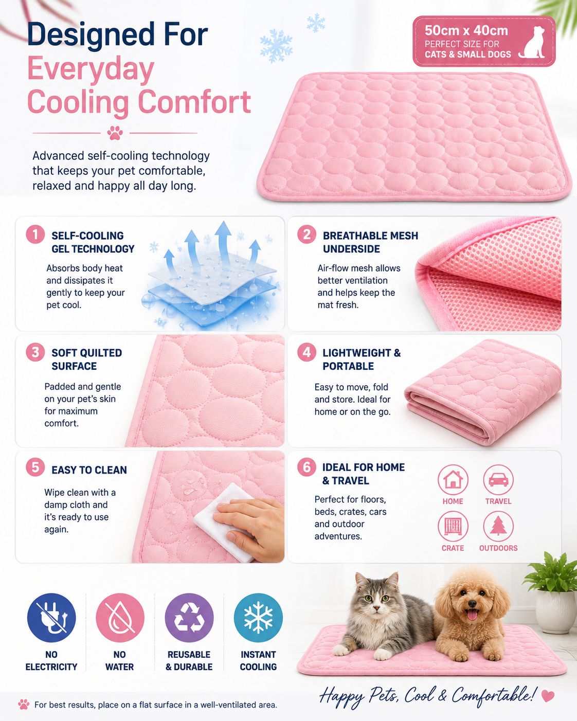 Generise Pet Cooling Mat 50cm x 40cm - Pink