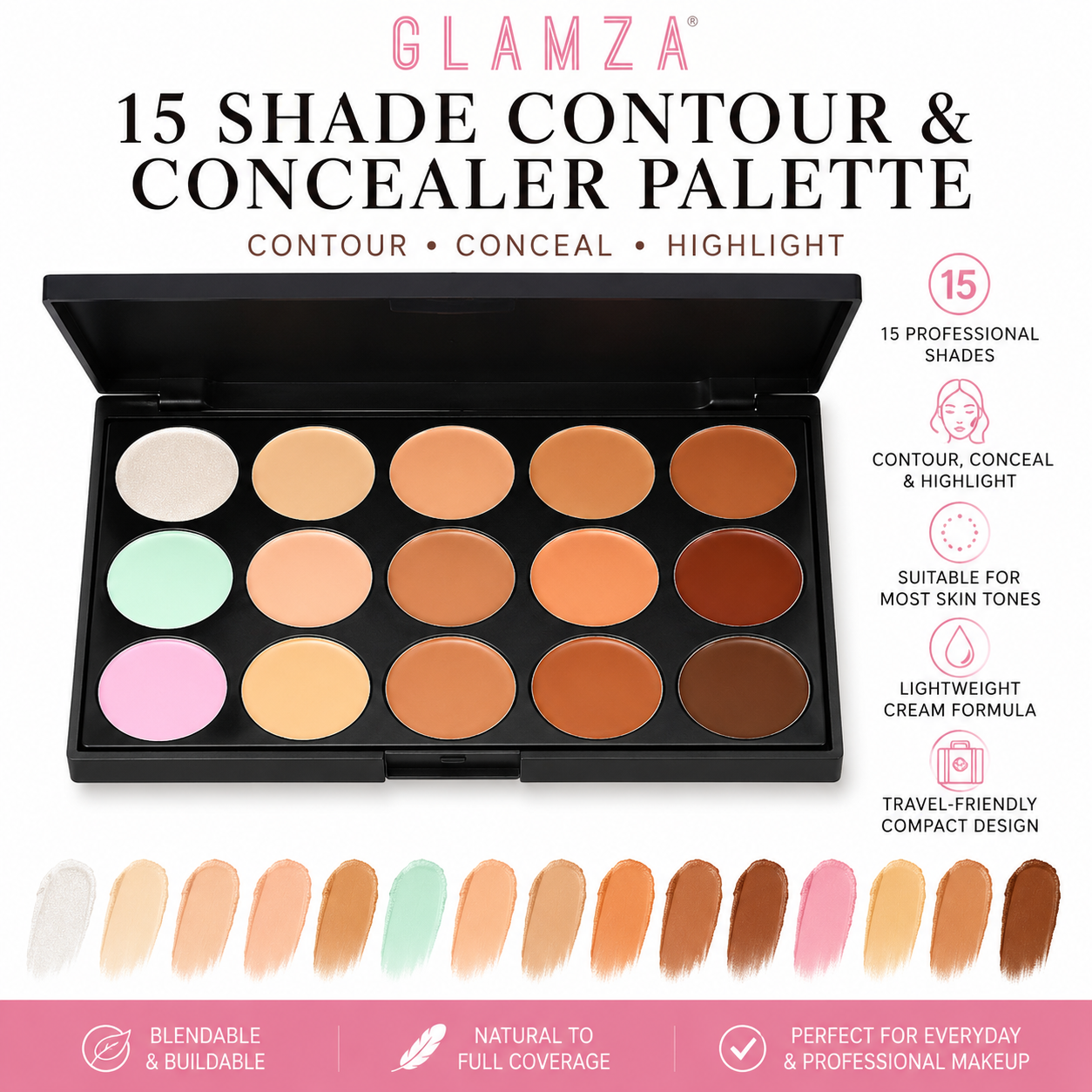 Glamza 15 Shade Contour & Concealer Palette