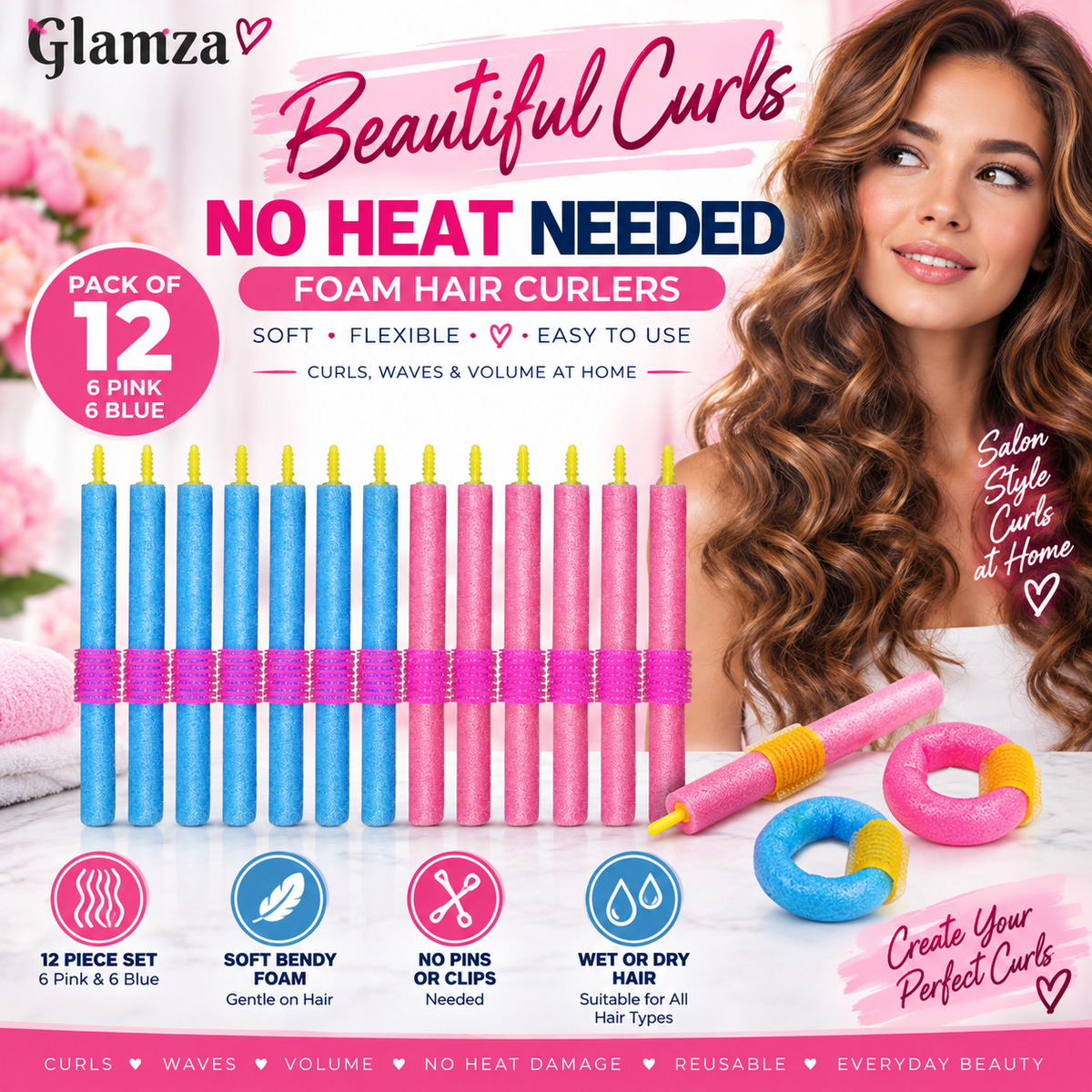 12-Pack Hair Curlers &amp; Rollers – Heatless, Soft & Easy to Use