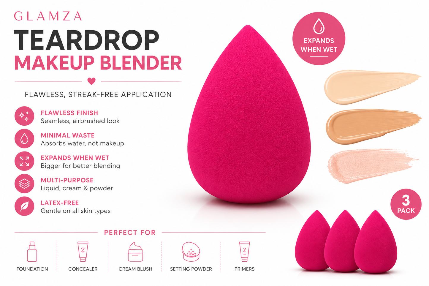 Glamza Makeup Teardrop Blender Sponge