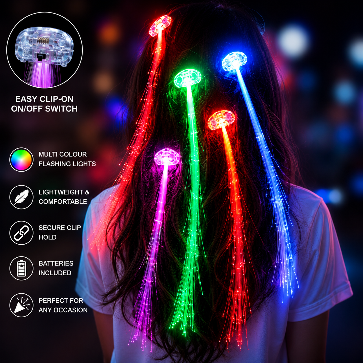 Multi Colour LED Fibre Optic Hair Extensions