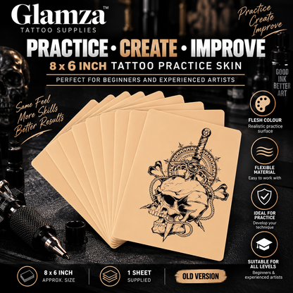 Tattoo Practice Skin 8 x 6 – Flesh Colour Synthetic Tattoo Skin – 1 Sheet