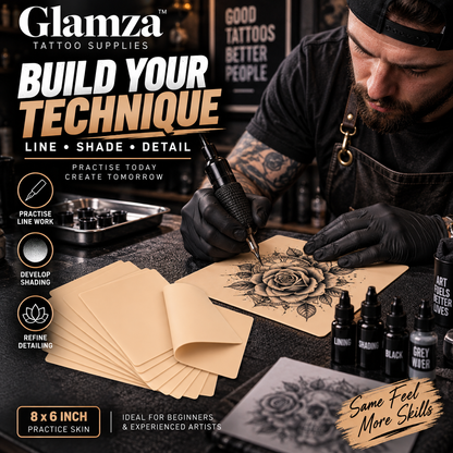 Tattoo Practice Skin 8 x 6 – Flesh Colour Synthetic Tattoo Skin – 1 Sheet