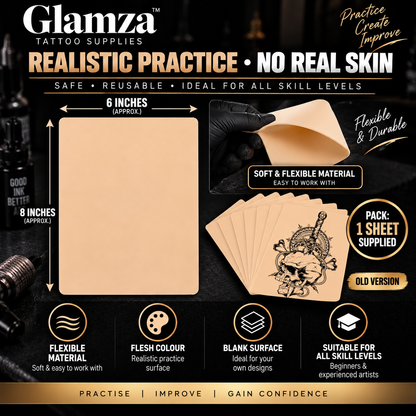 Tattoo Practice Skin 8 x 6 – Flesh Colour Synthetic Tattoo Skin – 1 Sheet