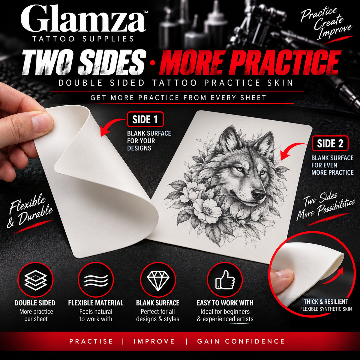 Glamza Double-Sided Tattoo Practice Skin – Synthetic Training Skin