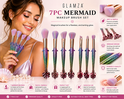 Glamza 7pc Mermaid Makeup Brush Sets