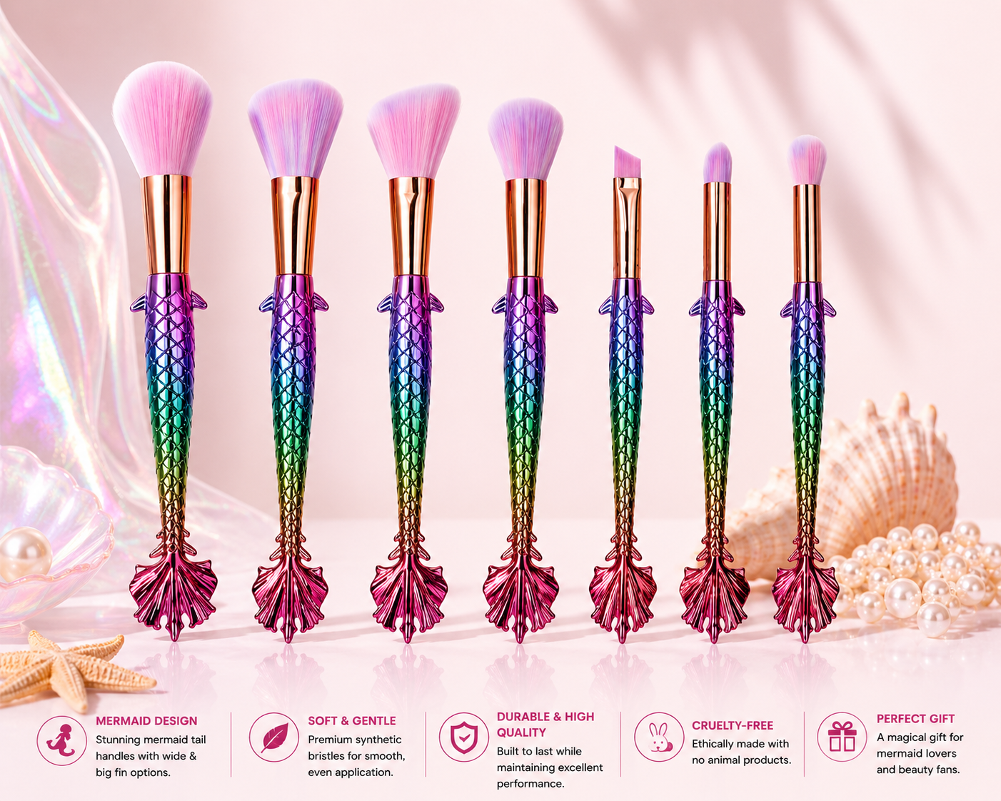 Glamza 7pc Mermaid Makeup Brush Sets